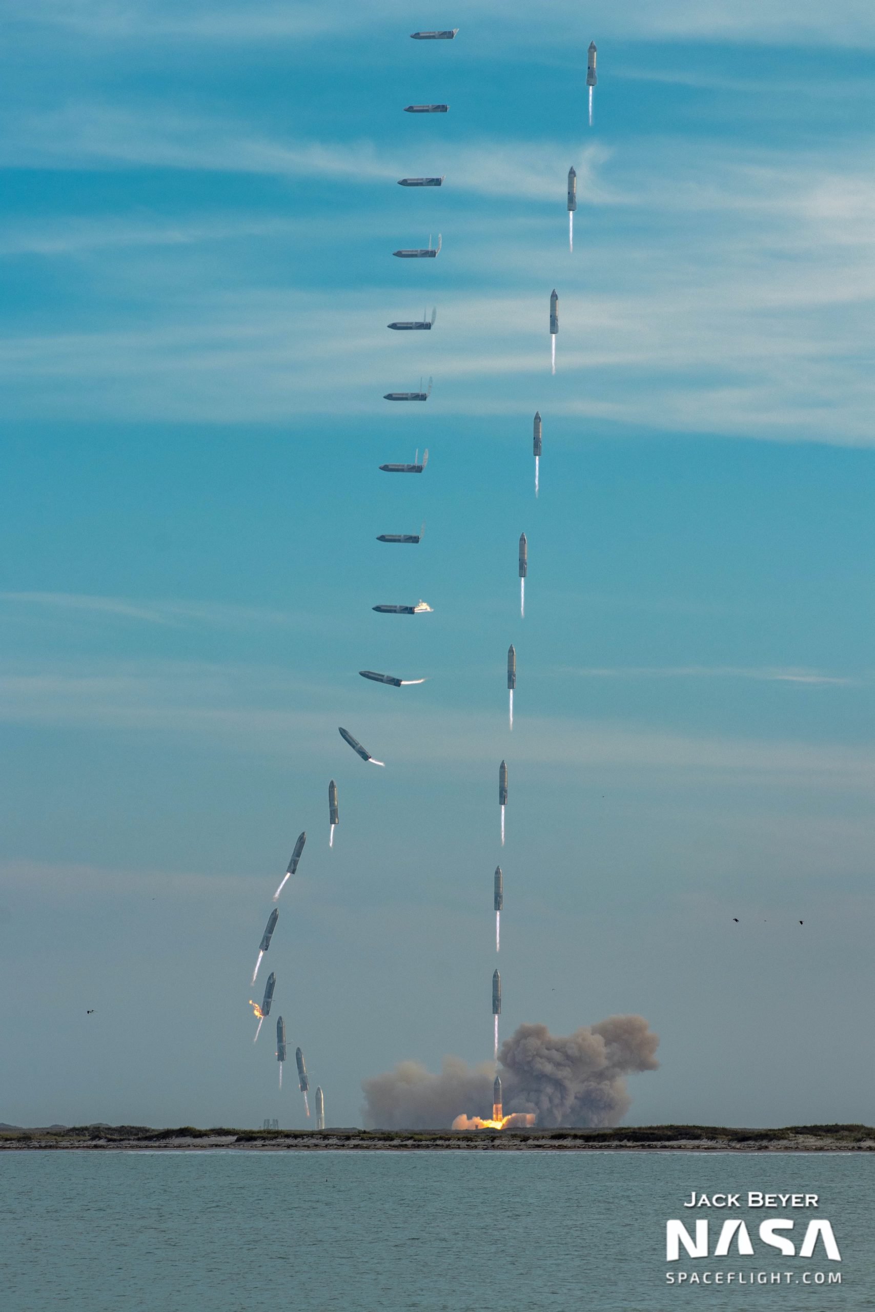 Kompozycja zdjęć ze startu i lądowania SN10. Źródło Twitter.com/@thejackbeyer - Jack Beyer 
