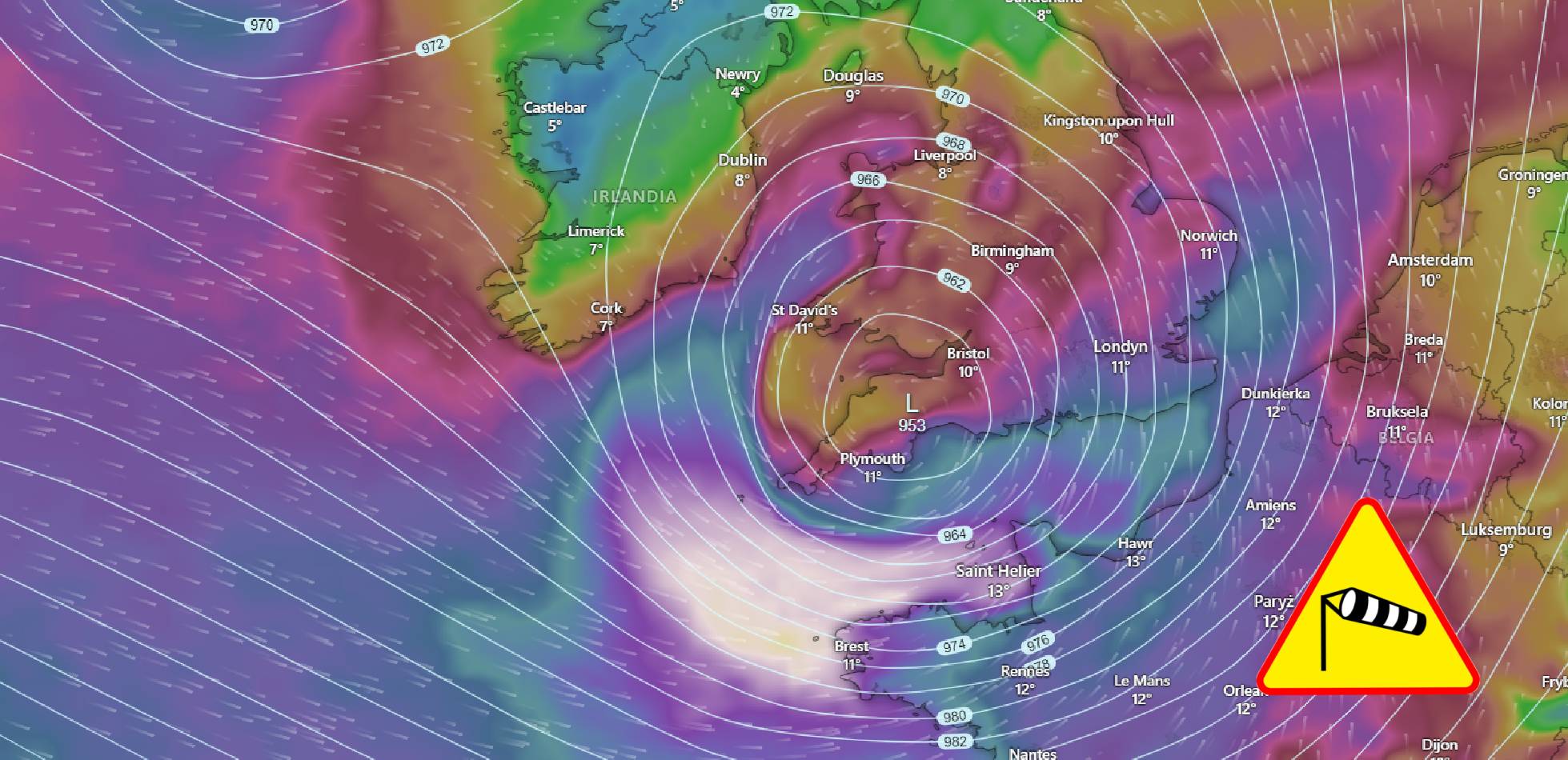 Potężny cyklon Ciarán uderzy wieczorem w Europę